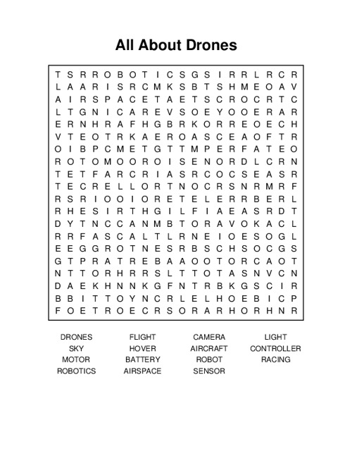 All About Drones Word Search Puzzle