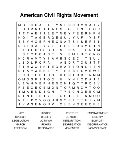 American Civil Rights Movement Word Search Puzzle