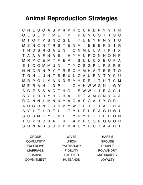 Animal Reproduction Strategies Word Search Puzzle