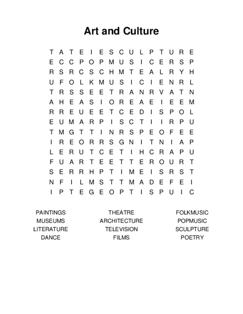 Art and Culture Word Search Puzzle