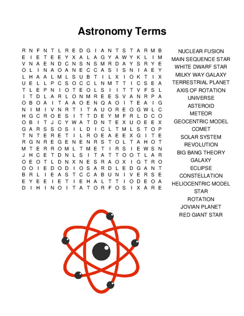 Astronomy Terms Word Search Puzzle