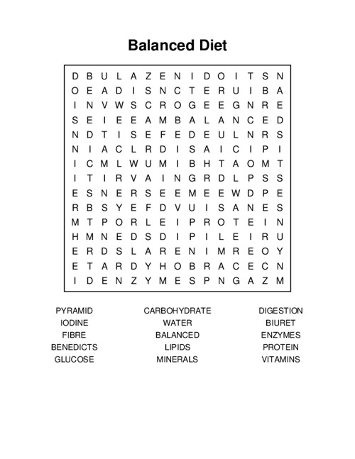 Balanced Diet Word Search Puzzle