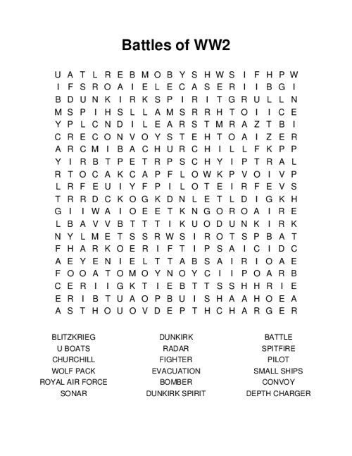 Battles of WW2 Word Search Puzzle