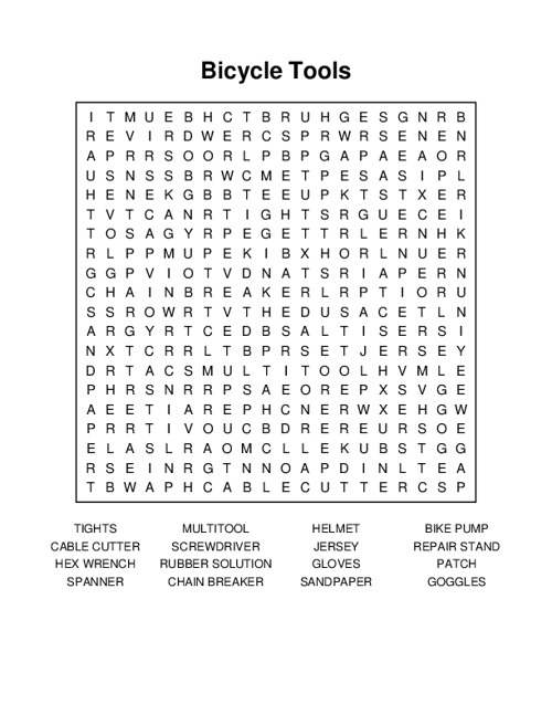 Bicycle Tools Word Search Puzzle