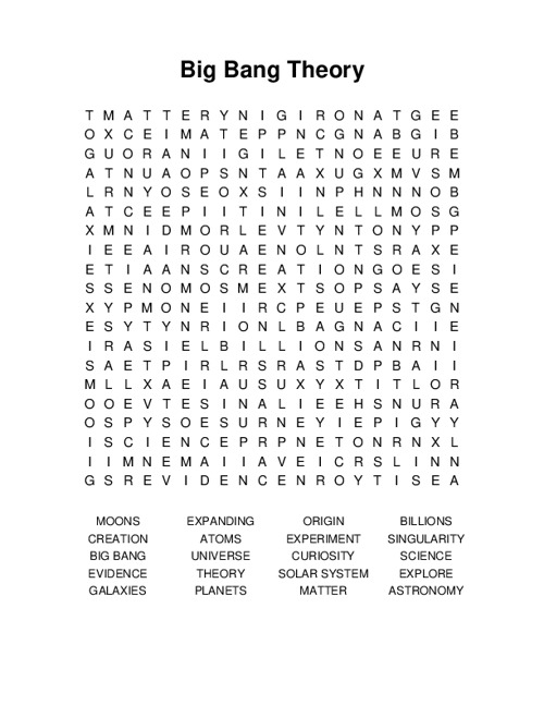 Big Bang Theory Word Search Puzzle