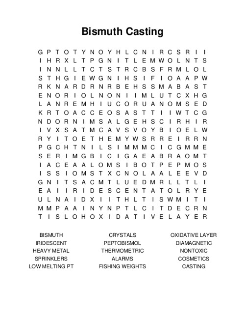 Bismuth Casting Word Search Puzzle