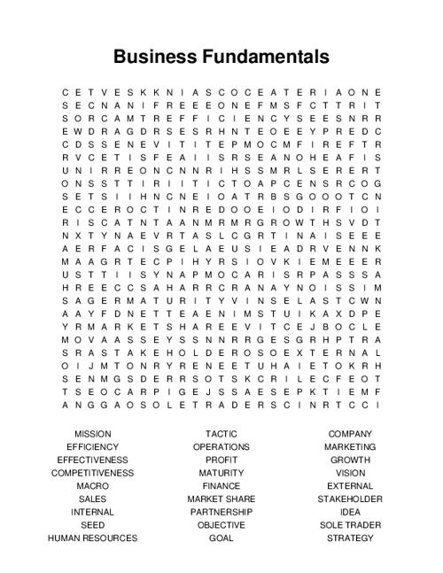 Business Fundamentals Word Search Puzzle