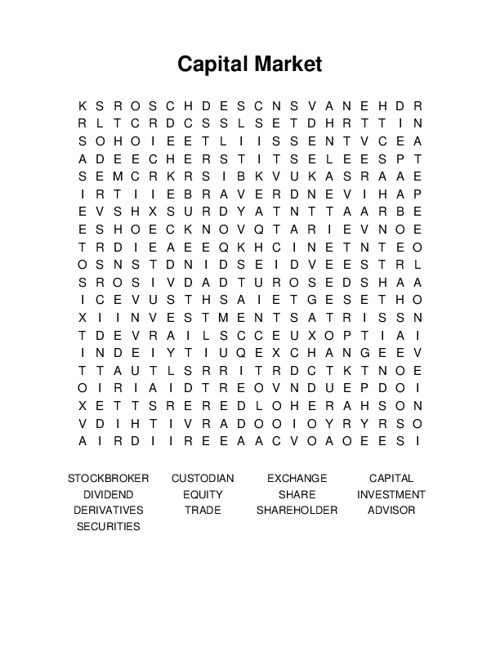 Capital Market Word Search Puzzle