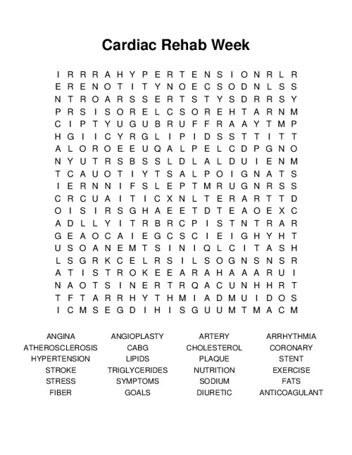 Cardiac Rehab Week Word Search Puzzle