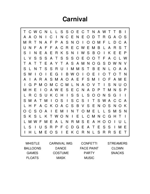 Carnival Word Search Puzzle