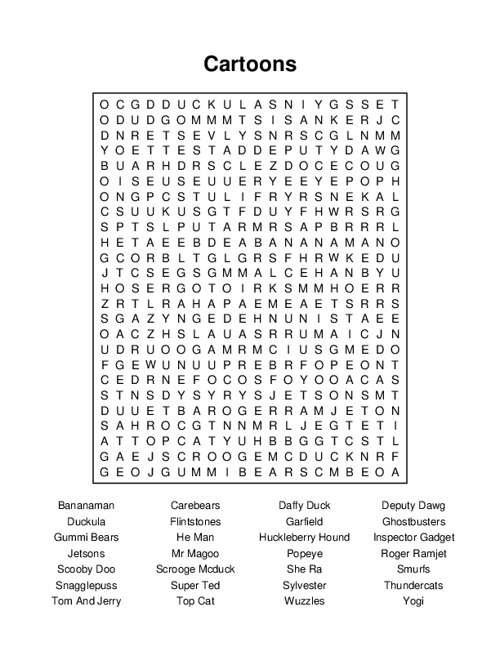 Cartoons Word Search Puzzle