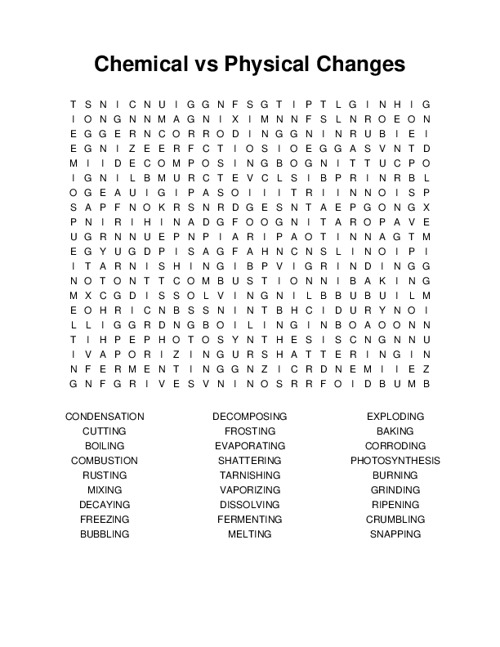 Chemical vs Physical Changes Word Search Puzzle