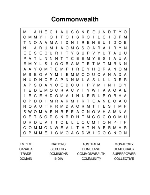 Commonwealth Word Search Puzzle