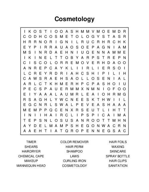 Cosmetology Word Search Puzzle