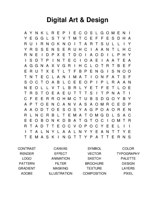 Digital Art & Design Word Search Puzzle