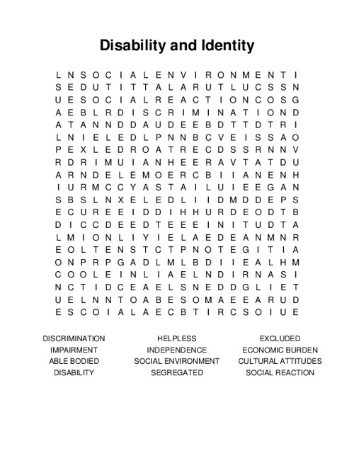 Disability and Identity Word Search Puzzle