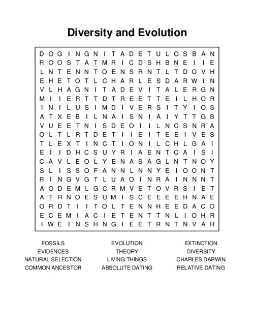 Diversity and Evolution Word Search Puzzle