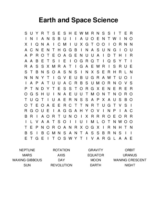 Earth and Space Science Word Search Puzzle