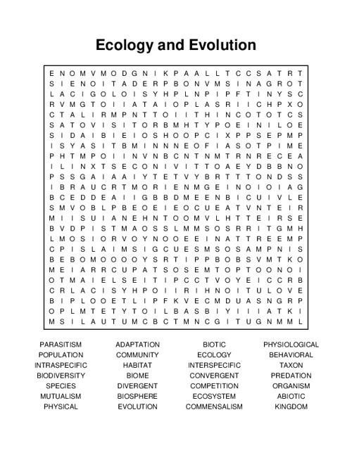 Ecology and Evolution Word Search Puzzle