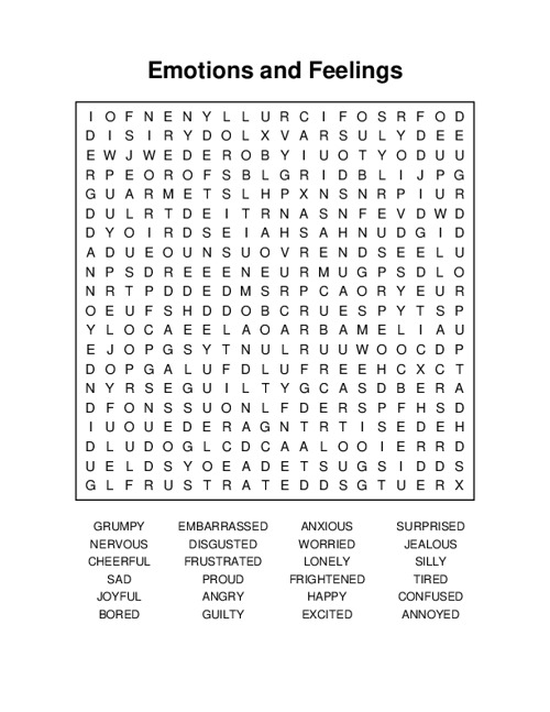 Emotions and Feelings Word Search Puzzle