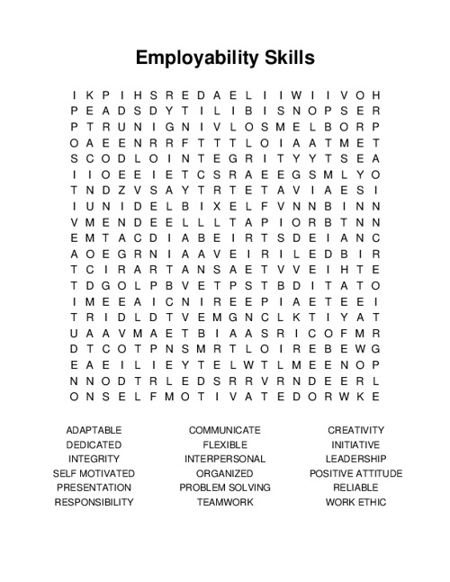 Employability Skills Word Search Puzzle