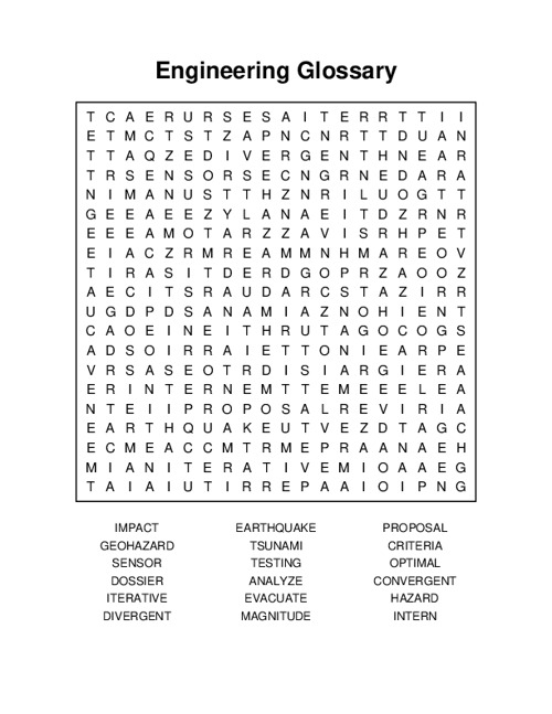 Engineering Glossary Word Search Puzzle