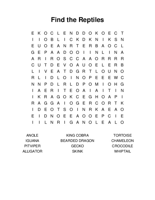 Find the Reptiles Word Search Puzzle