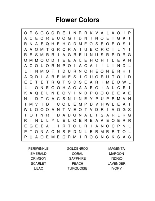 Flower Colors Word Search Puzzle