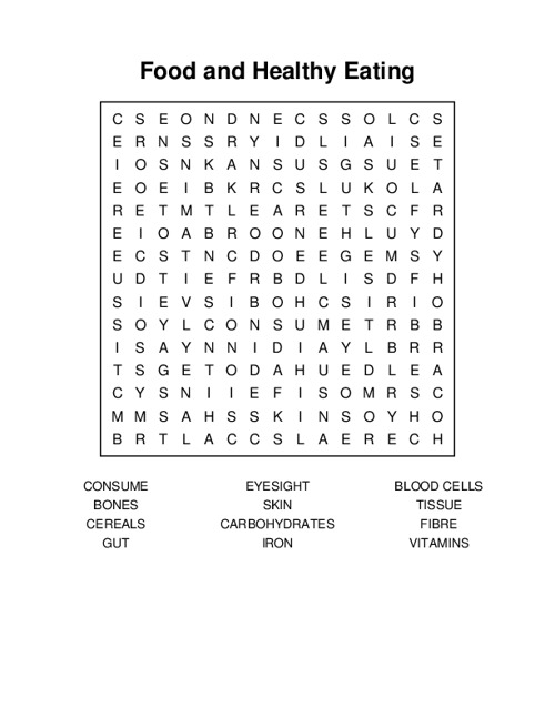 Food and Healthy Eating Word Search Puzzle