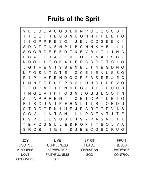 Fruits of the Sprit Word Search Puzzle