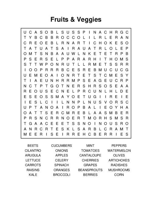 Fruits & Veggies Word Search Puzzle