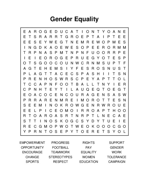 Gender Equality Word Search Puzzle