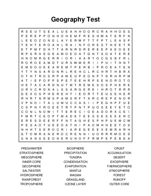 Geography Test Word Search Puzzle