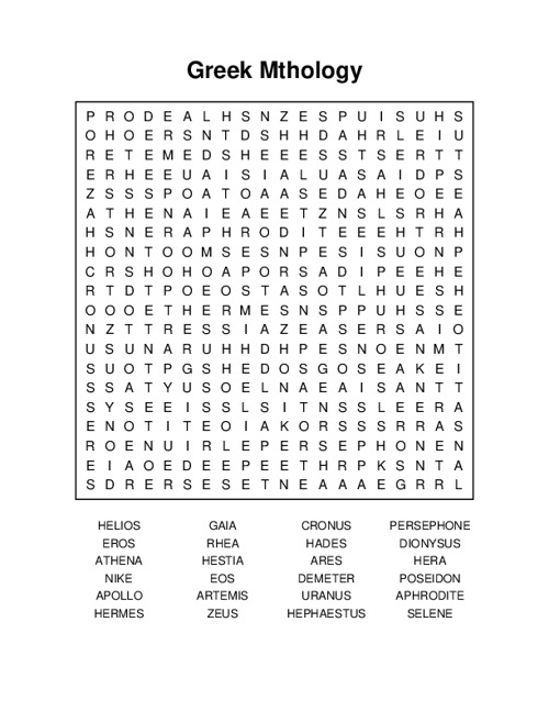 Greek Mthology Word Search Puzzle