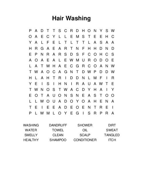 Hair Washing Word Search Puzzle