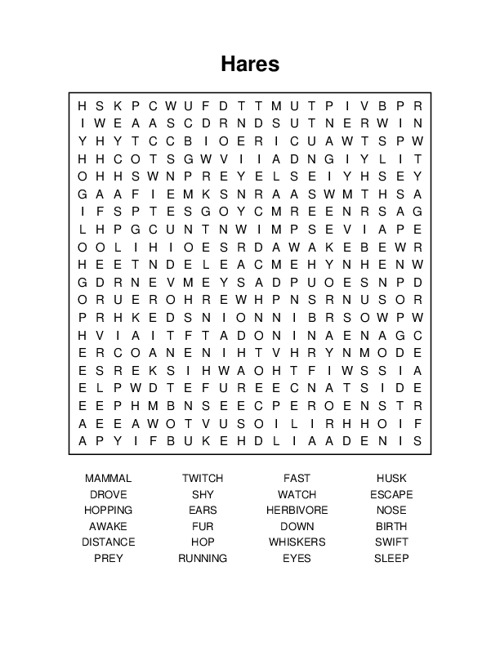 Hares Word Search Puzzle