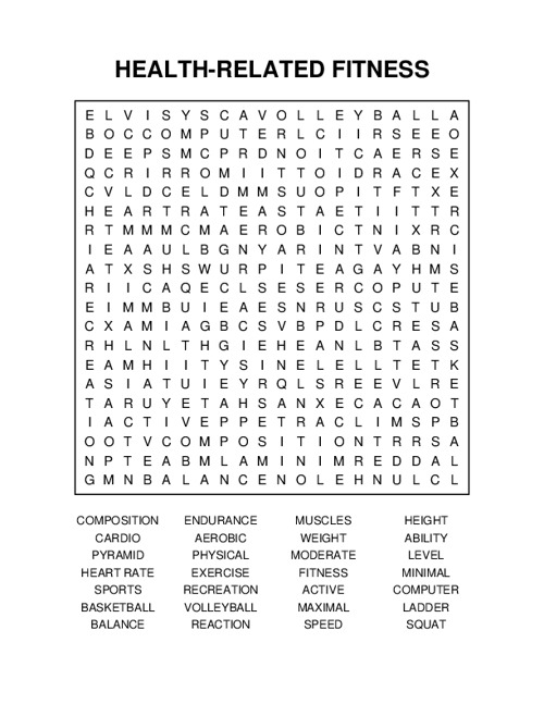 HEALTH-RELATED FITNESS Word Search Puzzle