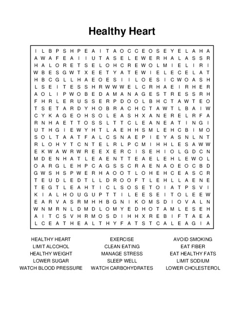 Healthy Heart Word Search Puzzle