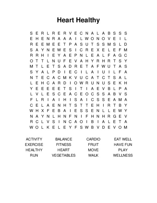 Heart Healthy Word Search Puzzle