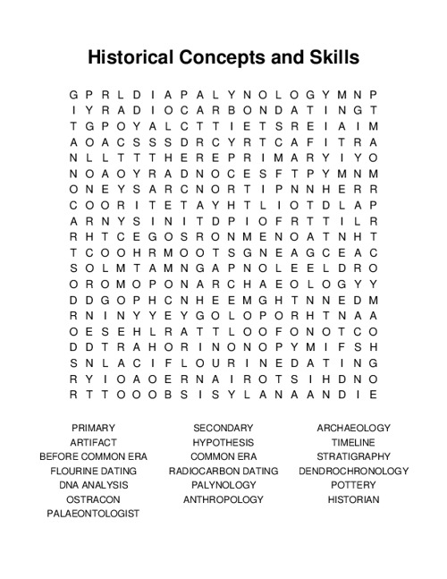 Historical Concepts and Skills Word Search Puzzle