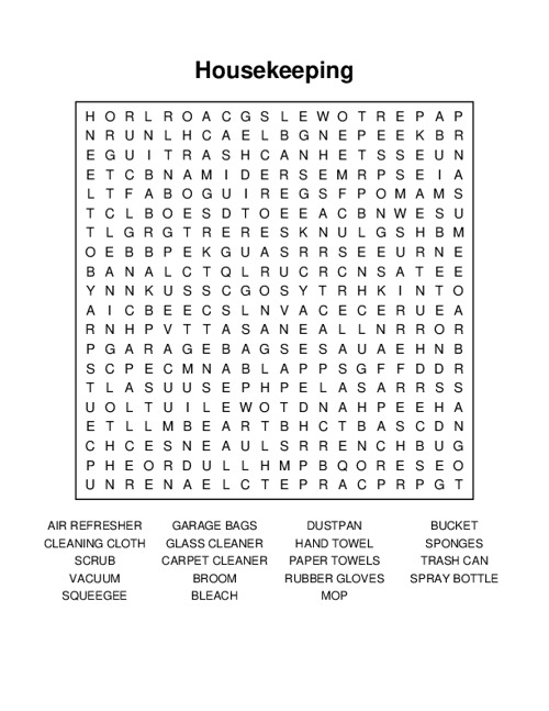 Housekeeping Word Search Puzzle