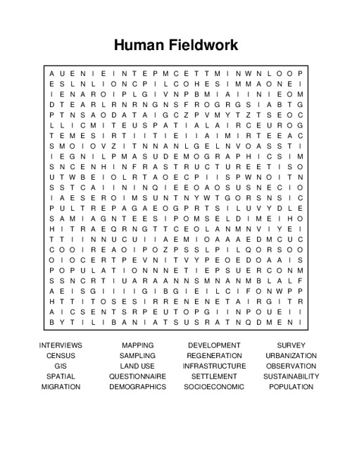 Human Fieldwork Word Search Puzzle