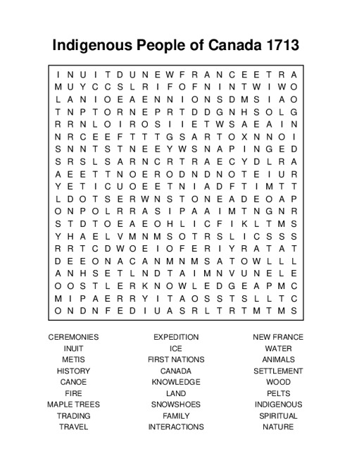 Indigenous People of Canada 1713 Word Search Puzzle