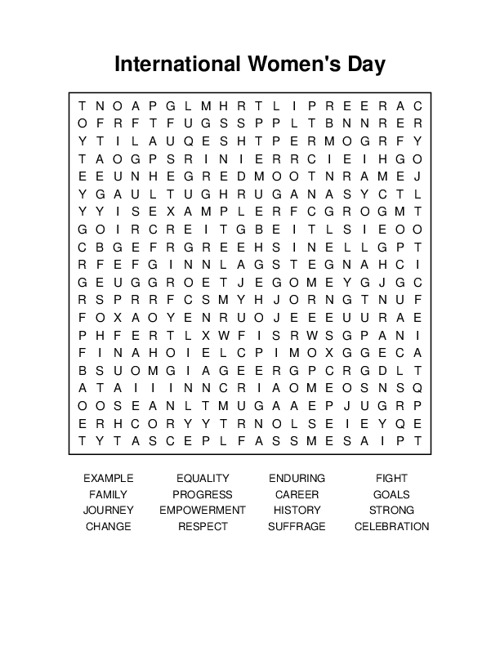 International Womens Day Word Search Puzzle