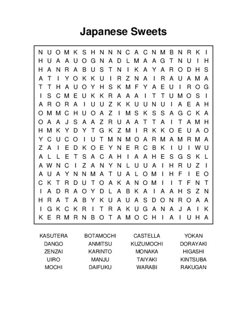 Japanese Sweets Word Search Puzzle