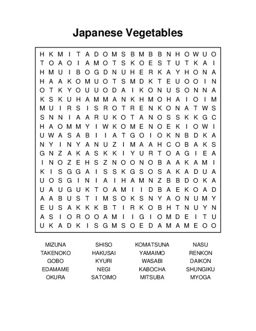 Japanese Vegetables Word Search Puzzle