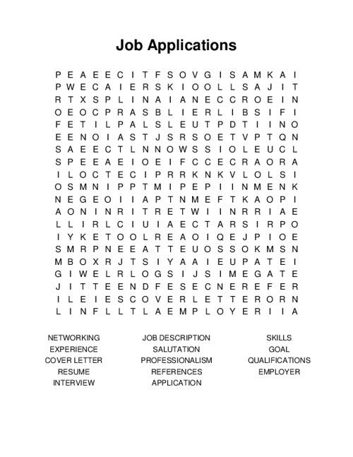 Job Applications Word Search Puzzle