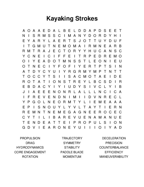 Kayaking Strokes Word Search Puzzle