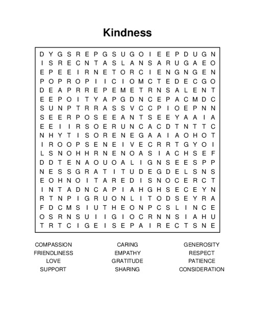 Kindness Word Search Puzzle