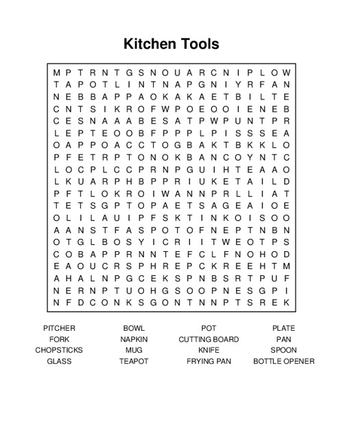 Kitchen Tools Word Search Puzzle